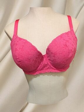 No Boundaries 40DD Hot Pink Lace Padded Balconette Underwire Bra Feminine New
